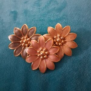 Elegant Floral Gold and Pink Brooch Vintage 1950s